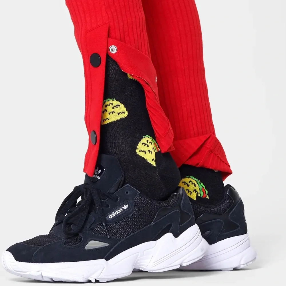 HAPPY SOCKS MENS COMBED COTTON CREW SOCKS TACO TO GO TACO PRINT BLACK OS NWT